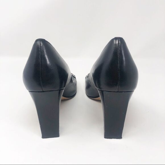 TAHARI | Black Open Toe Heels w/ Chain Accent 6.5 - Picture 4 of 8